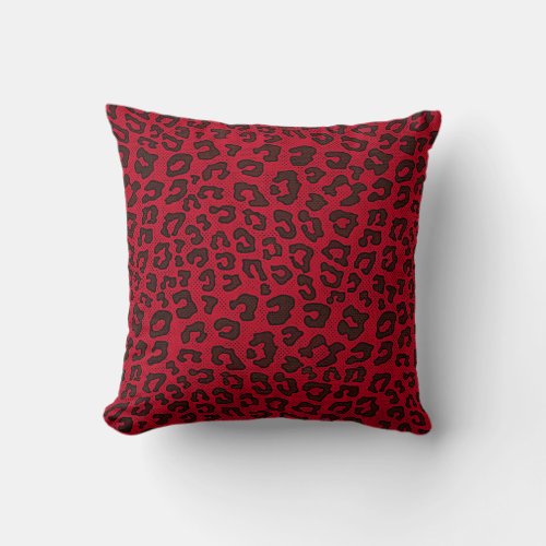 Stippled Cranberry Red Leopard Print Throw Pillow