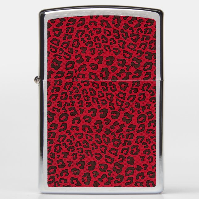 Stippled Cranberry Red Leopard Print Zippo Lighter (Front)