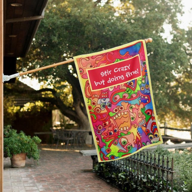 Stir Crazy but doing fine! Manic Fun Faces House Flag (In SItu)