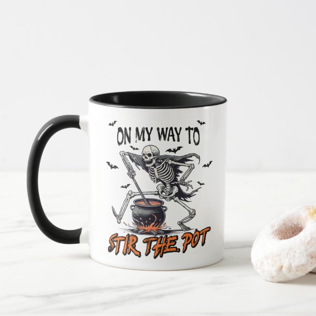 "Stir the Pot" Spooky Skeleton & Cauldron Mug (With Donut)