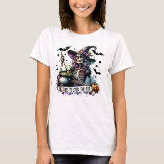 Stir the Pot Witch Skeleton Halloween Funny T-Shirt
