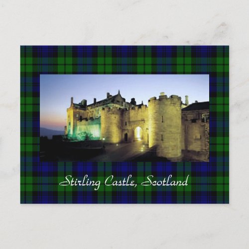 Stirling Castle Illuminated Tartan Border Postcard