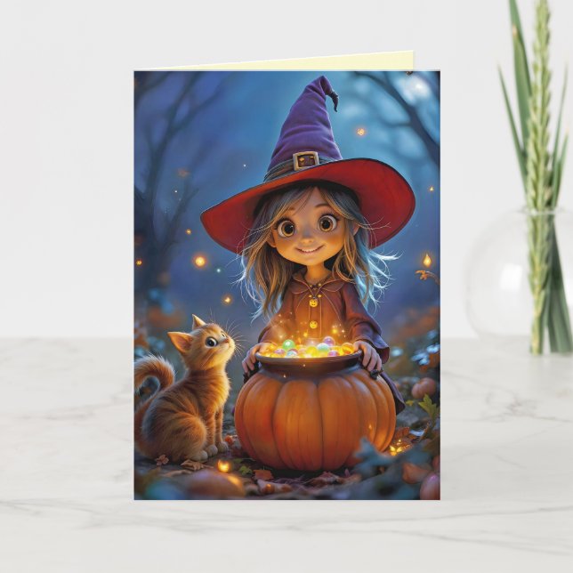 Stirring Up Some Magic! Cute witch, custom  Card (Front)