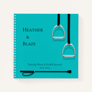 Stirrup Irons & Riding Crop Aqua Square Equestrian Notebook