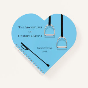Stirrup Irons & Riding Crop Blue Equestrian Heart Notebook