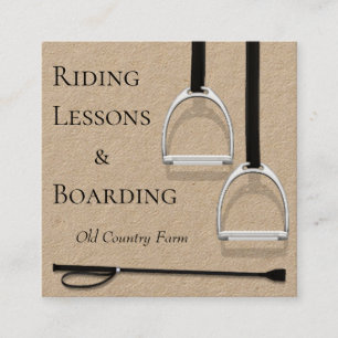 Stirrup Irons & Riding Crop Equestrian Black Text Square Business Card