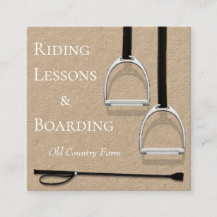 Stirrup Irons & Riding Crop Equestrian White Text Square Business Card