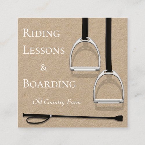 Stirrup Irons  Riding Crop Equestrian White Text Square Business Card