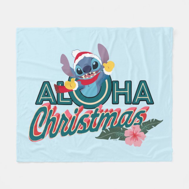 Stitch | Aloha Christmas Fleece Blanket (Front (Horizontal))