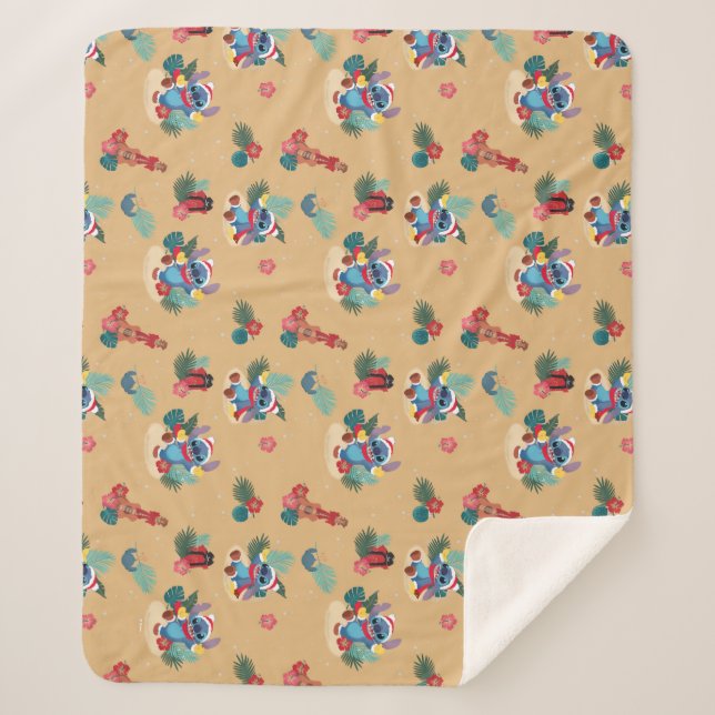 Stitch | Aloha Christmas Pattern Sherpa Blanket (Front)