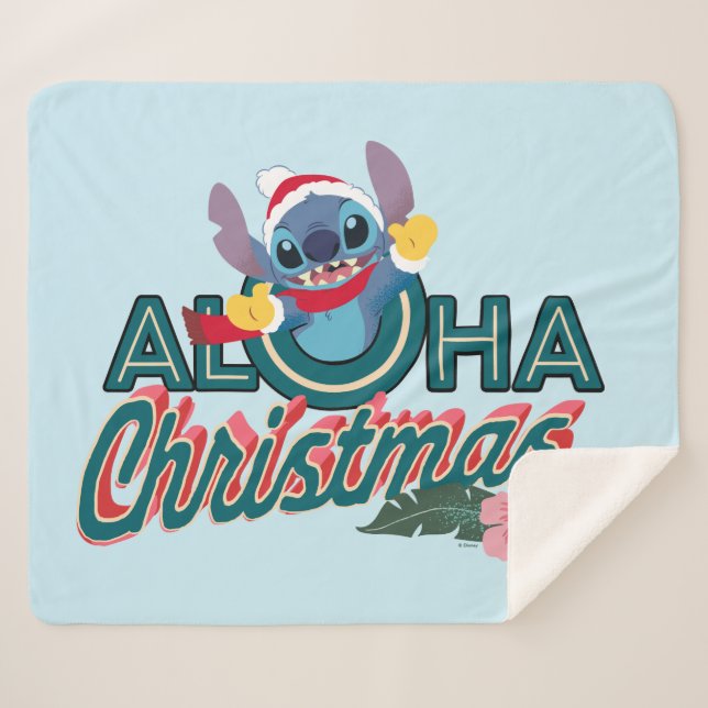 Stitch | Aloha Christmas Sherpa Blanket (Front (Horizontal))