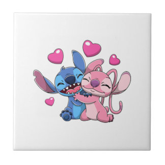 Stitch & Angel Valentines 1 Ceramic Tile