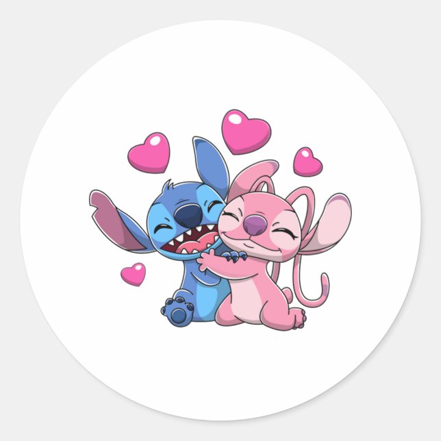 Stitch &amp; Angel Valentines 1 Classic Round Sticker (Front)