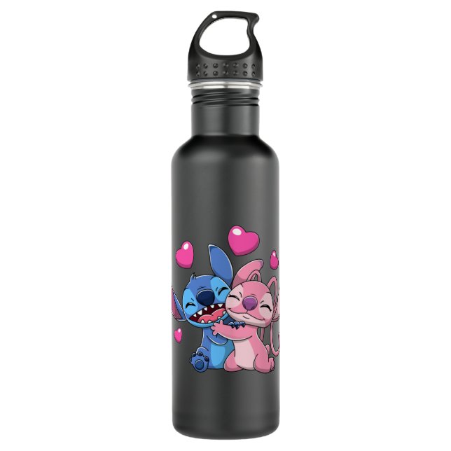 Stitch &amp; Angel Valentines 1 Stainless Steel Water Bottle (Front)