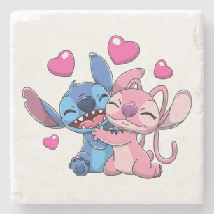 Stitch & Angel Valentines 1 Stone Coaster