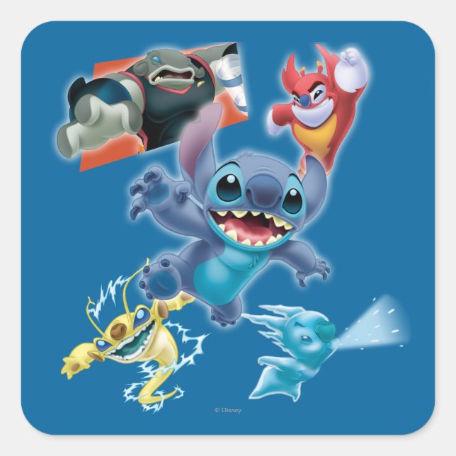 Stitch and Friends Square Sticker (Front)