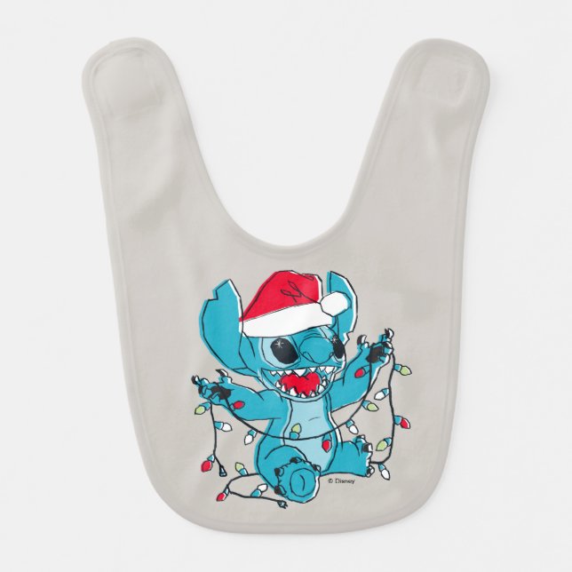 Stitch | Christmas Lights Baby Bib (Front)