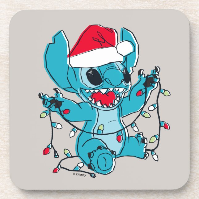 Stitch | Christmas Lights Beverage Coaster (Front)