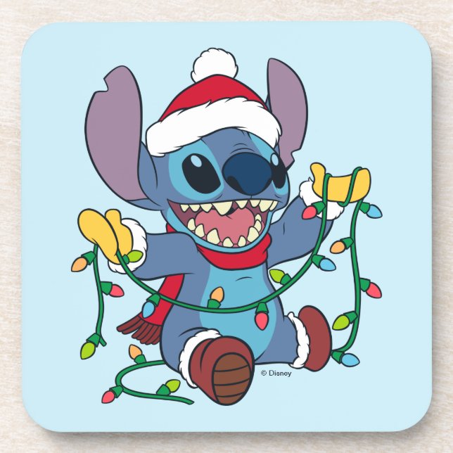 Stitch Christmas Lights Beverage Coaster (Front)