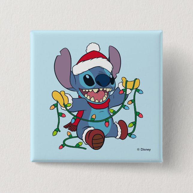 Stitch Christmas Lights Button (Front)