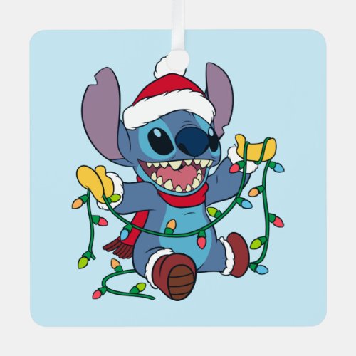 Stitch Christmas Lights Metal Ornament