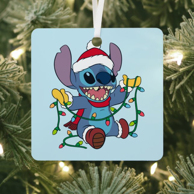 Stitch Christmas Lights Metal Ornament (Insitu)
