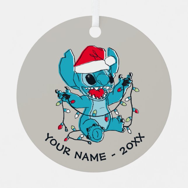 Stitch | Christmas Lights Metal Ornament (Front)