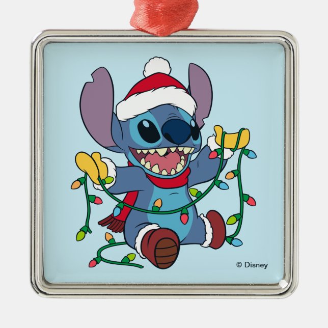 Stitch Christmas Lights Metal Ornament (Front)