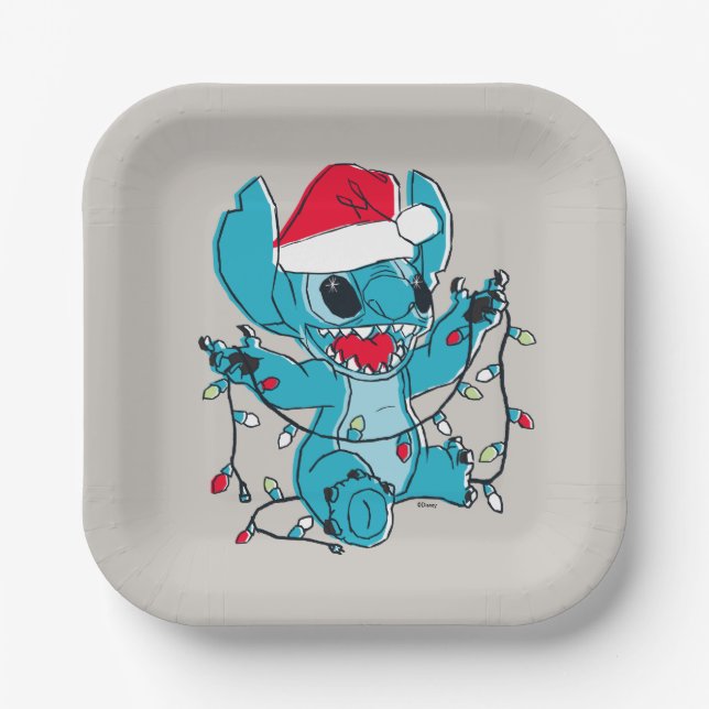 Stitch | Christmas Lights Paper Plates (Front)
