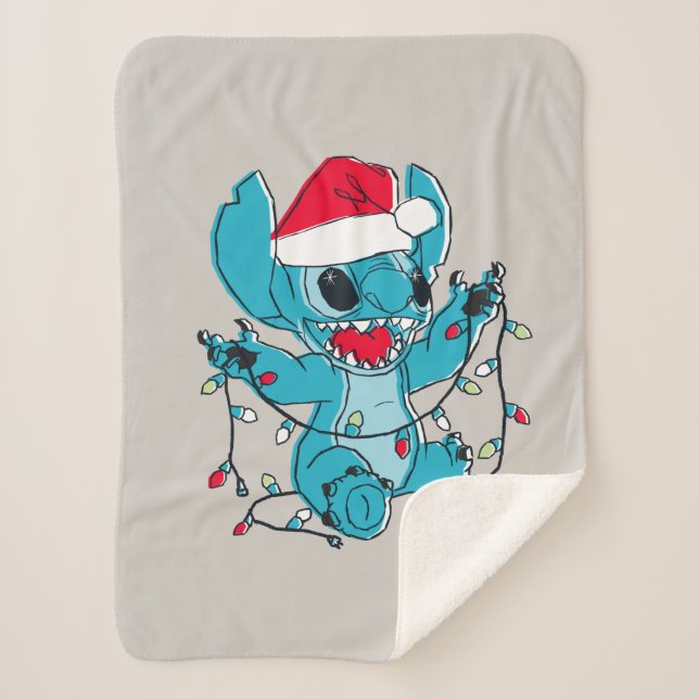 Stitch | Christmas Lights Sherpa Blanket (Front)