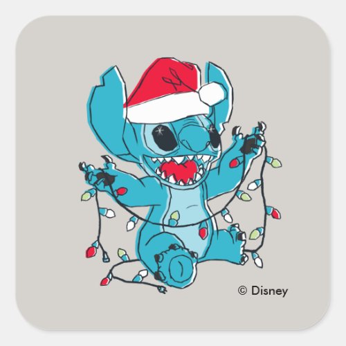Stitch  Christmas Lights Square Sticker