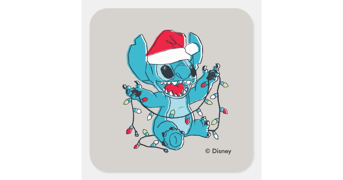 Stitch, Christmas Lights Square Sticker