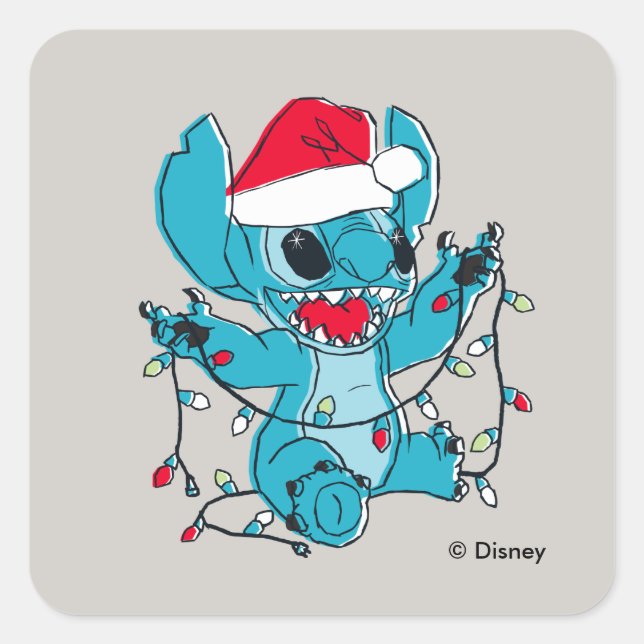 Stitch | Christmas Lights Square Sticker (Front)