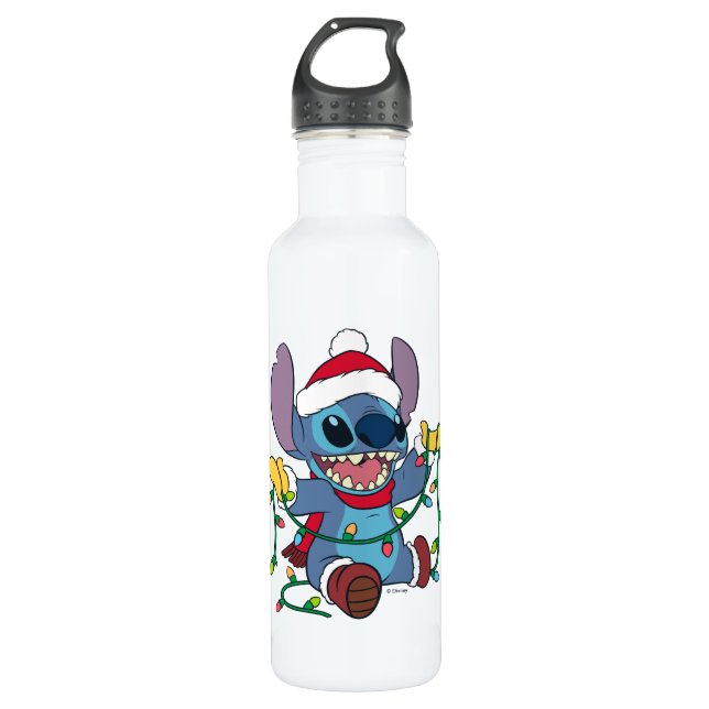 Stitch Christmas Lights Stainless Steel Water Bottle (Front)