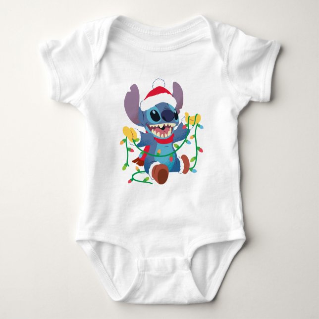 Stitch Christmas Lights Stylized Baby Bodysuit (Front)