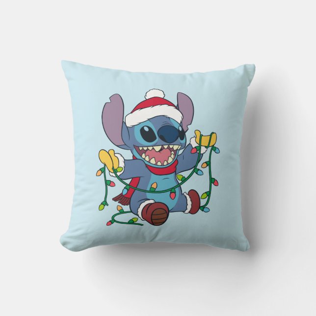 Stitch Christmas Lights Throw Pillow (Front)