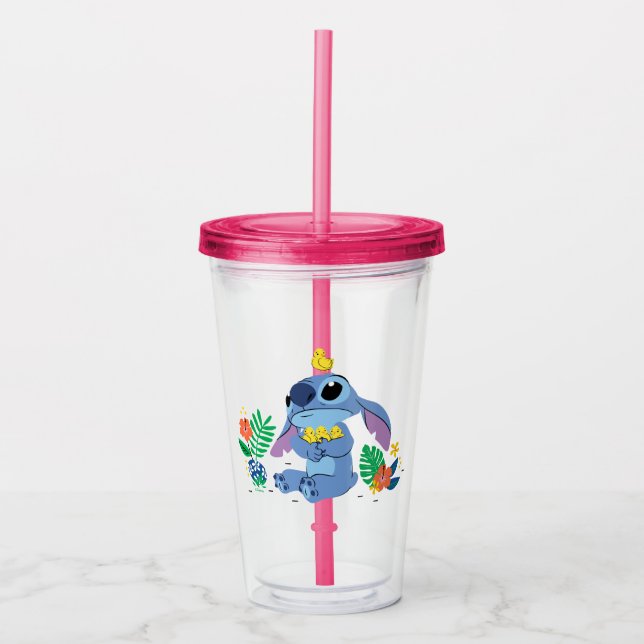 Stitch Cuddling Baby Easter Chicks Acrylic Tumbler (Front)