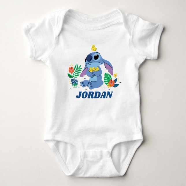 Stitch Cuddling Baby Easter Chicks Baby Bodysuit (Front)