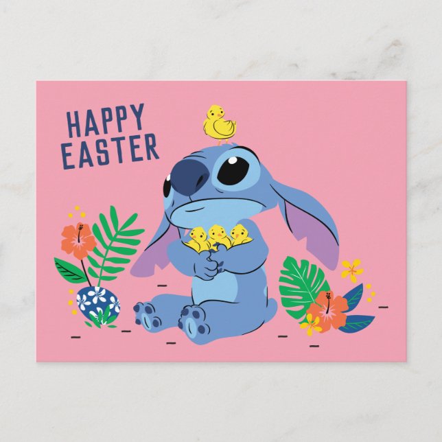 Stitch Cuddling Baby Easter Chicks Postcard (Front)