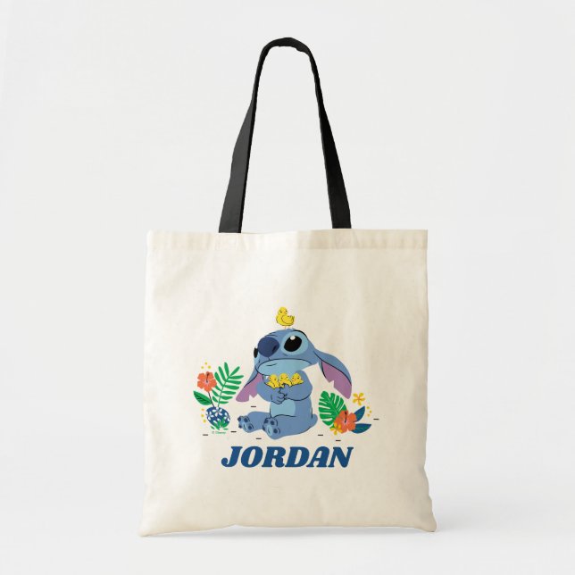 Stitch Cuddling Baby Easter Chicks Tote Bag (Front)