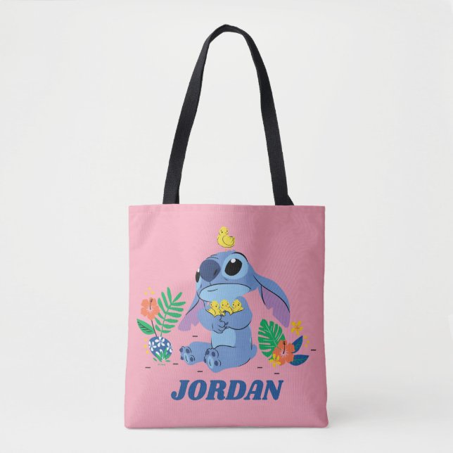 Stitch Cuddling Baby Easter Chicks Tote Bag (Front)