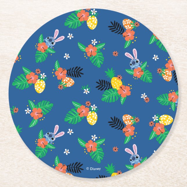 Stitch Easter Pattern Round Paper Coaster (Front)