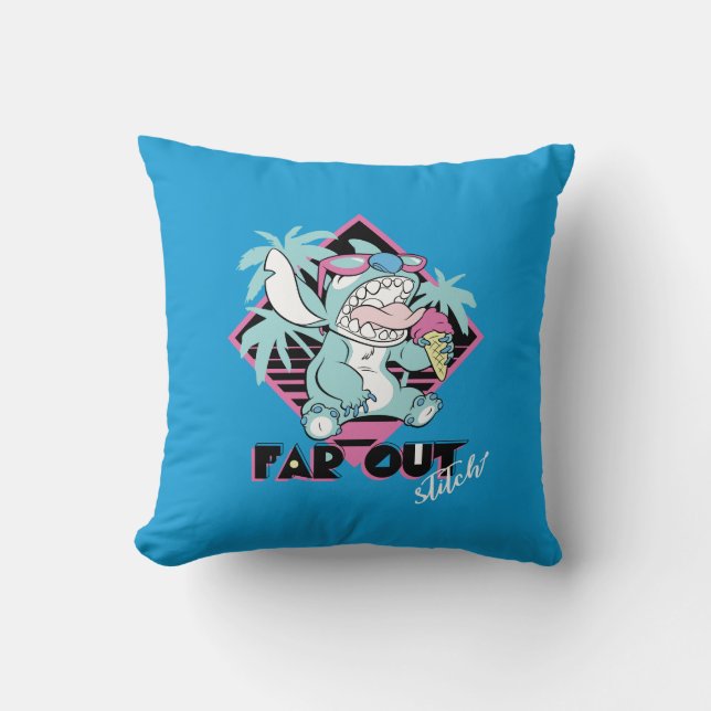 Stitch | Far Out Retro Graphic Throw Pillow (Front)