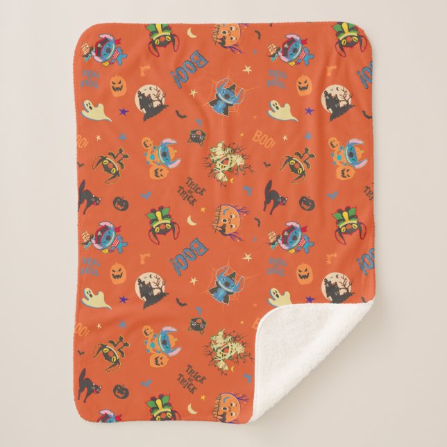 Stitch Halloween Trick-or-Treat Pattern Sherpa Blanket (Front)