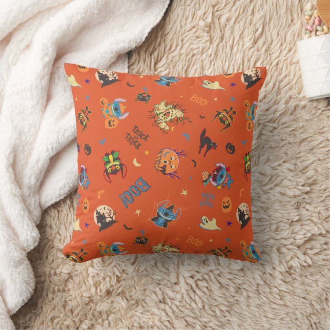 Stitch Halloween Trick-or-Treat Pattern Throw Pillow (Blanket)
