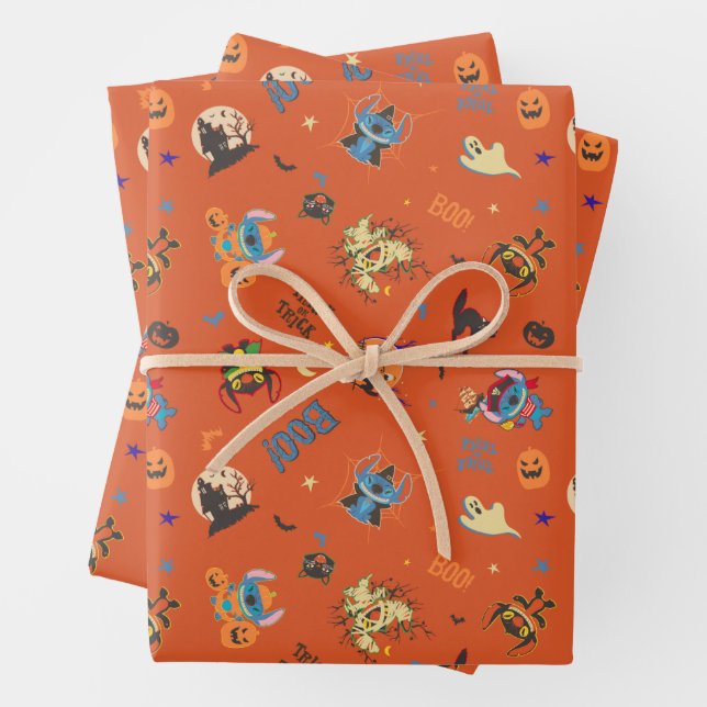 Stitch Halloween Trick-or-Treat Pattern Wrapping Paper Sheets (In situ)