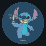 Stitch | Happy Hanukkah Classic Round Sticker<br><div class="desc">Check out this super cute Hanukkah graphic featuring Disney's Stitch!</div>