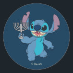 Stitch | Happy Hanukkah Classic Round Sticker<br><div class="desc">Check out this super cute Hanukkah graphic featuring Disney's Stitch!</div>
