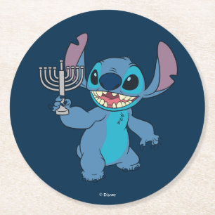 Stitch Happy Hanukkah Round Paper Coaster