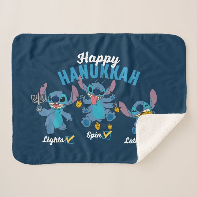 Stitch | Happy Hanukkah Sherpa Blanket (Front (Horizontal))